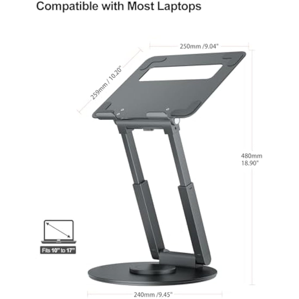 Tounee 360° Swivel Laptop Stand – Adjustable Sit-to-Stand Riser for 10-17"