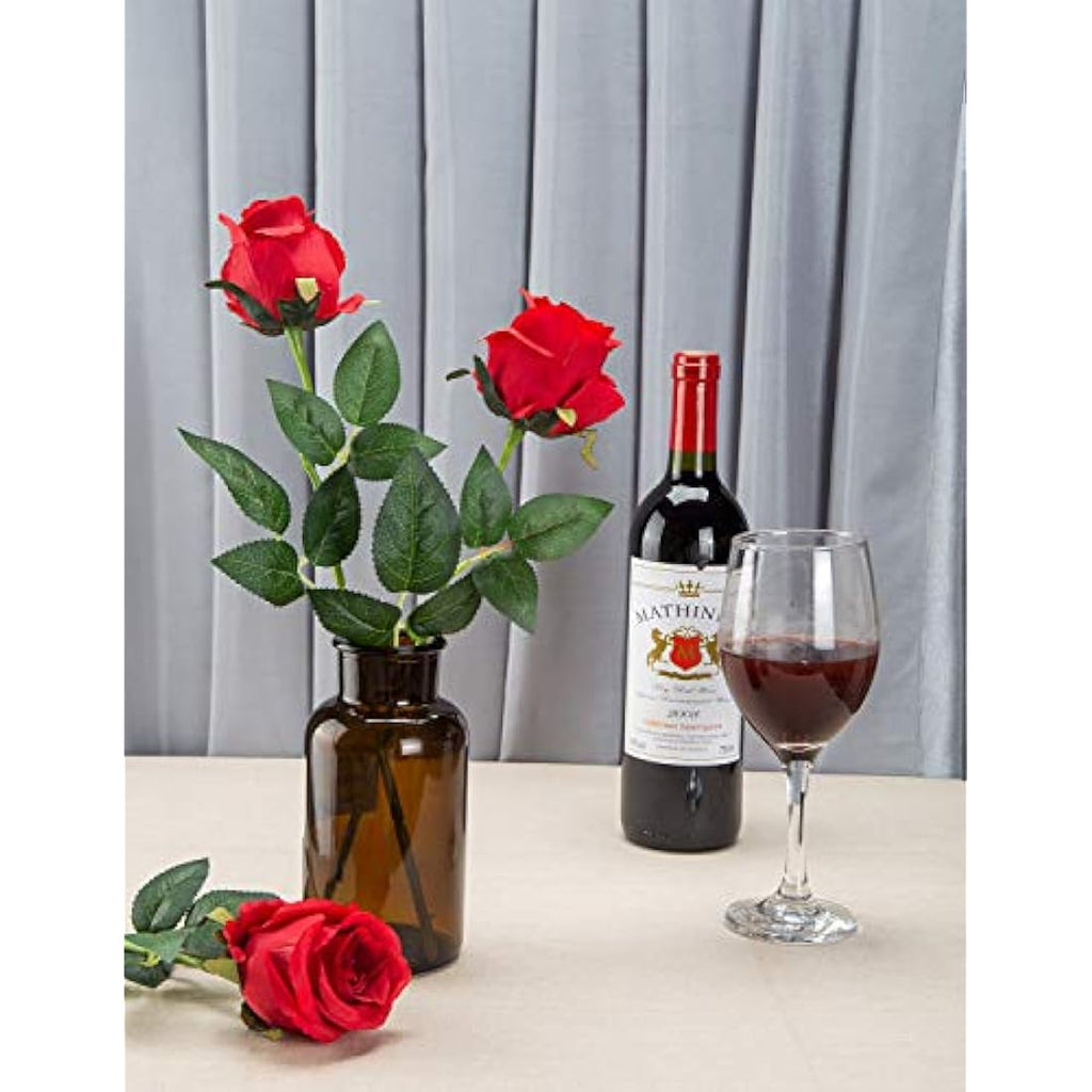 10pcs Artificial Silk Roses – Long Stem Red Wedding Flowers
