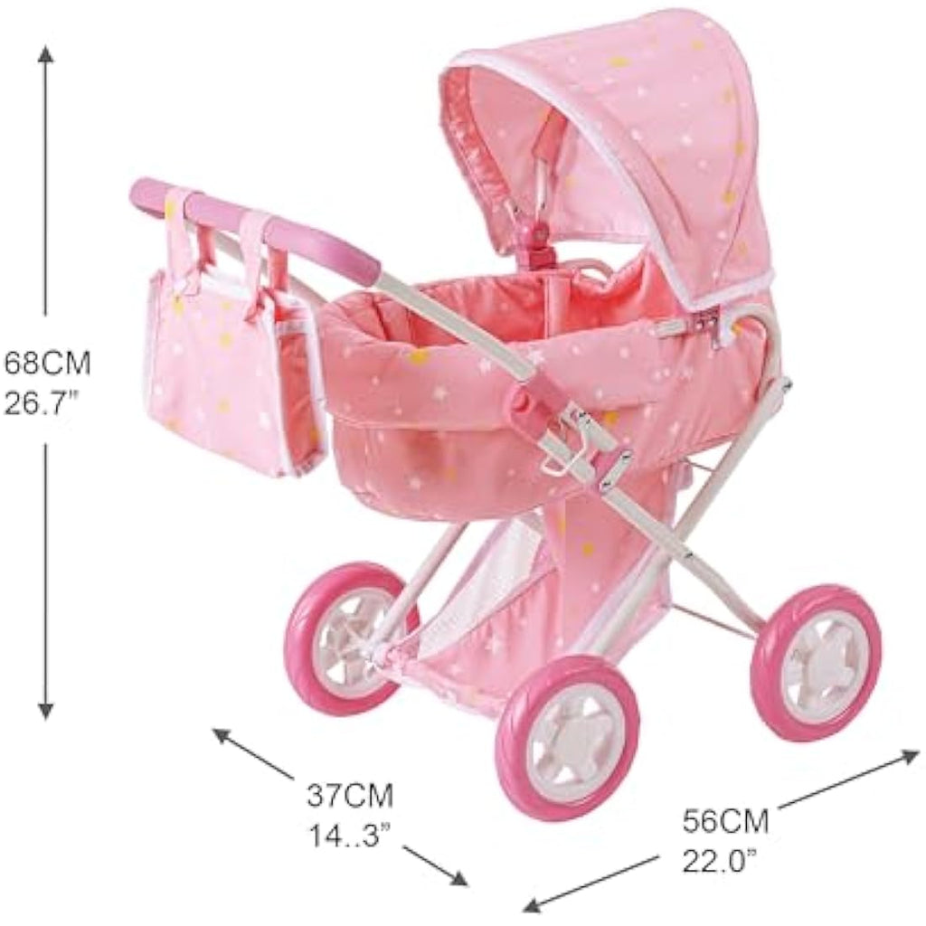 Olivia's Little World 2-in-1 Baby Doll Stroller Pram | Pink Stars