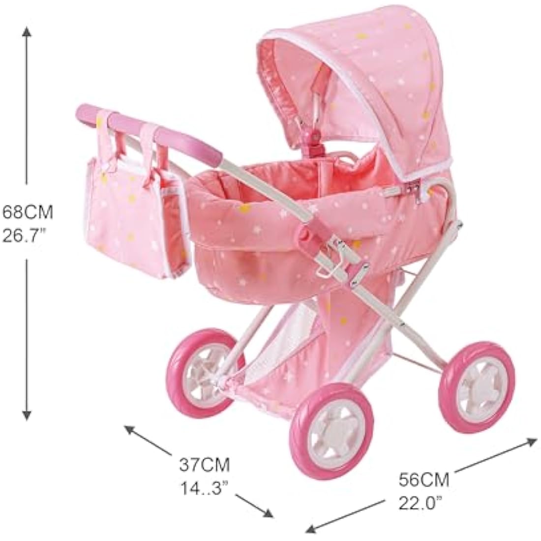 Olivia's Little World 2-in-1 Baby Doll Stroller Pram | Pink Stars