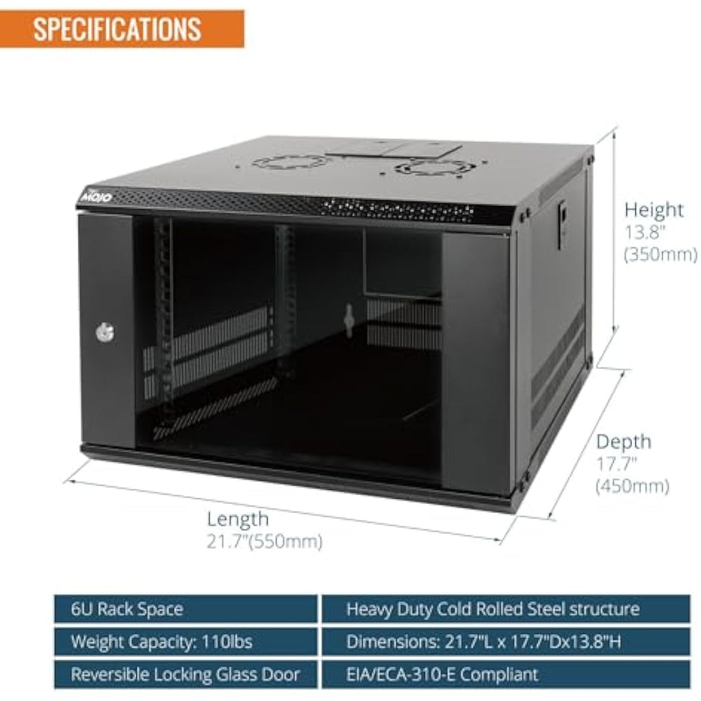 Tecmojo 6U Wall Mount Server Cabinet | 450mm Deep IT Network Rack