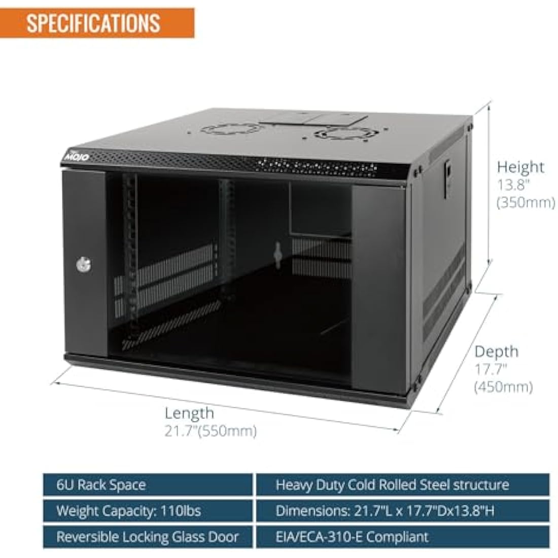 Tecmojo 6U Wall Mount Server Cabinet | 450mm Deep IT Network Rack