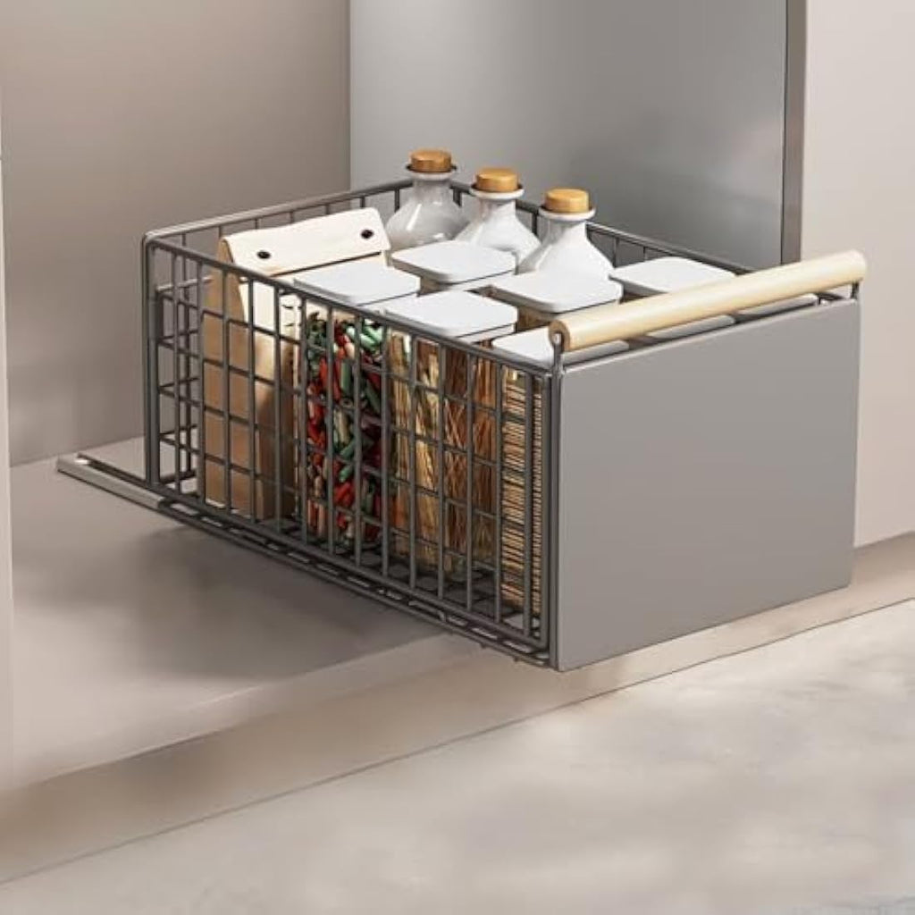 Pull Out Cabinet Organiser | No-Drill Grey Sliding Drawer