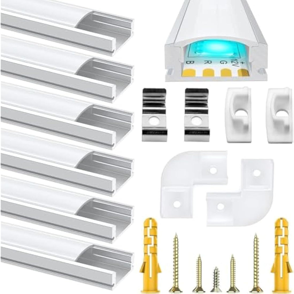 Jolof Store 6-Pack U-Shape LED Aluminum Channel with Milky White Diffuser