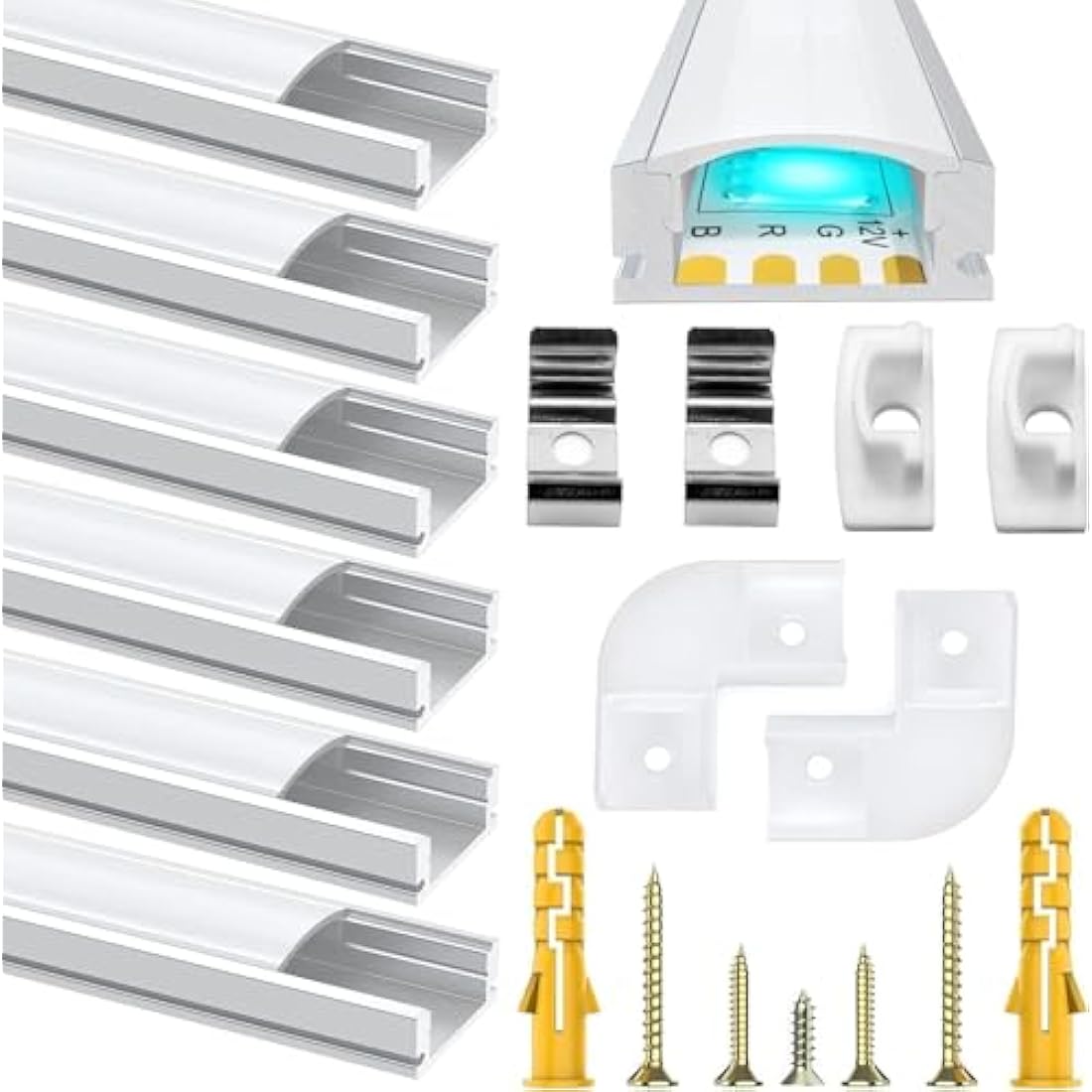 Jolof Store 6-Pack U-Shape LED Aluminum Channel with Milky White Diffuser