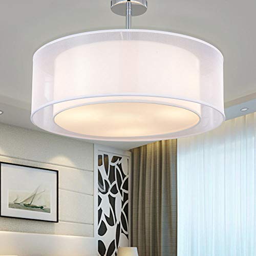SPARKSOR Modern 2-Tier White Fabric Drum Pendant Ceiling Light – 50cm