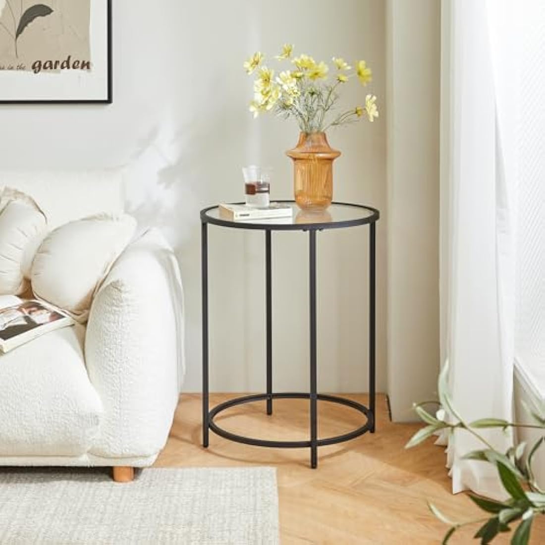 YMYNY Round Side Table | 2-Tier Tempered Glass & Metal Accent Table