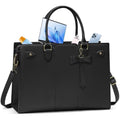 RAINSMORE 15.6 Inch Laptop Bag for Women | PU Leather Work Tote – Black