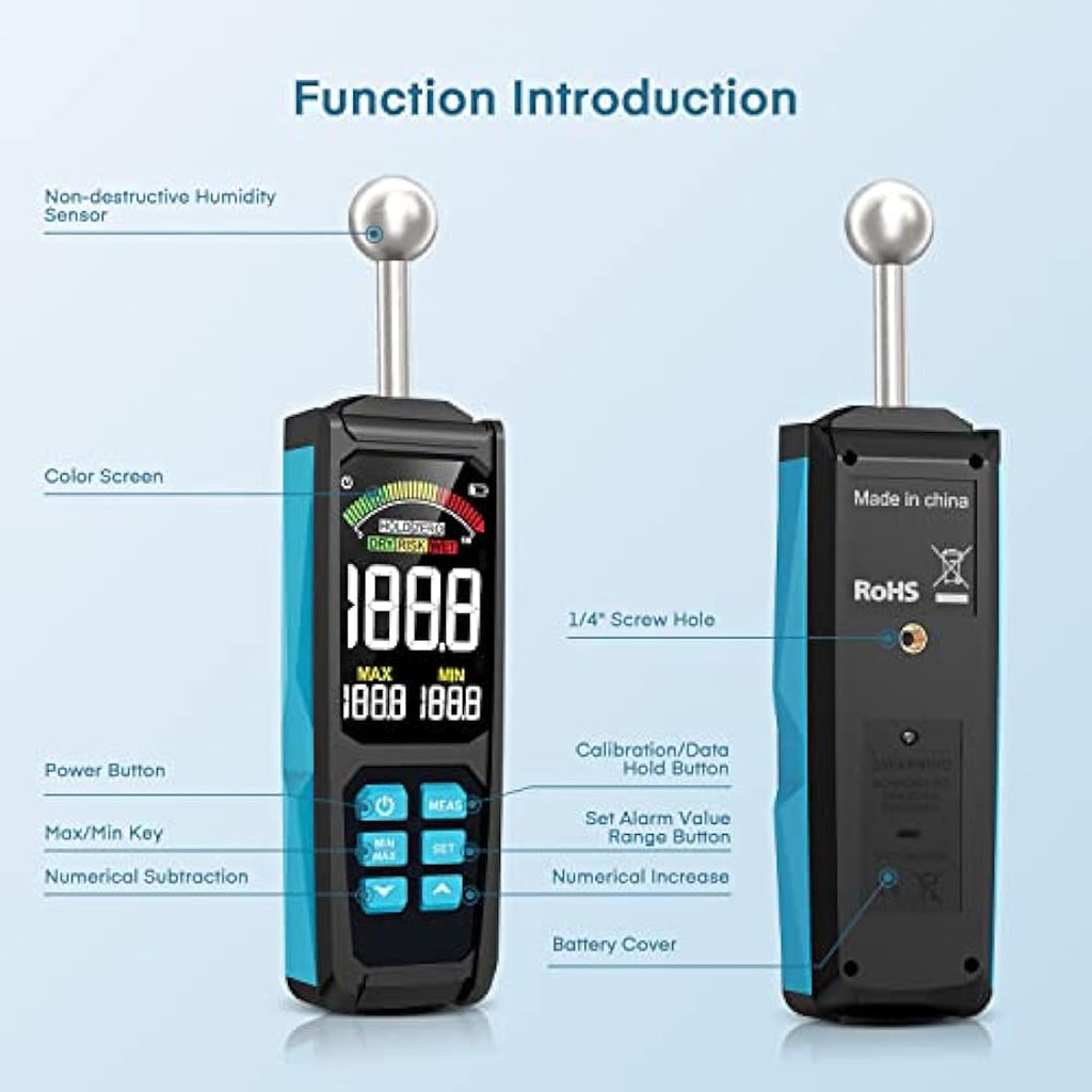 DURFICST Non-Destructive Moisture Meter | 3-Inch HD Screen for Wood & Walls