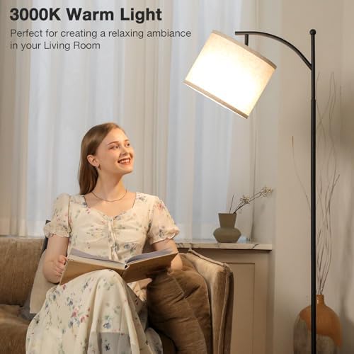 Aooshine Modern Arc Floor Lamp | 3 Color Temperatures & Beige Shade