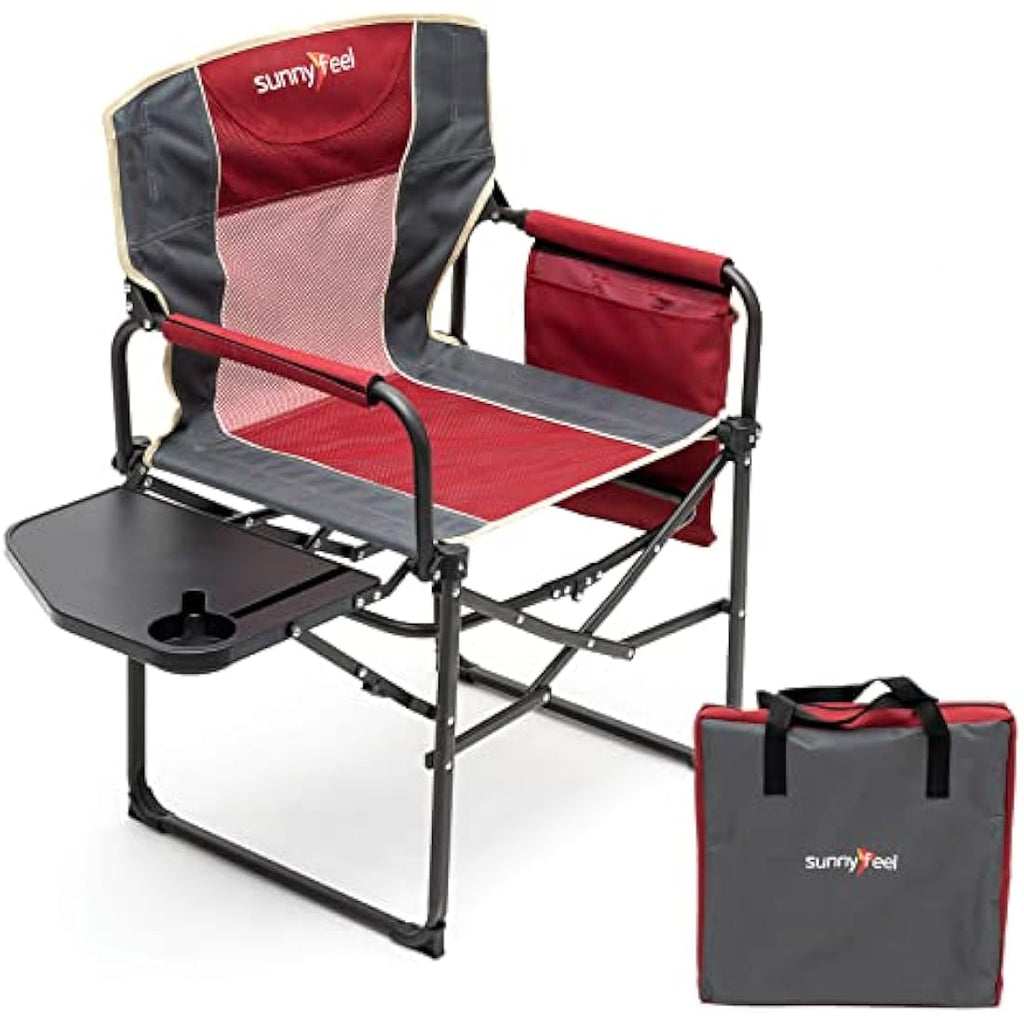 SunnyFeel Heavy Duty Camping Director Chair with Side Table - Red