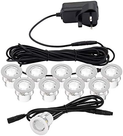 30mm White LED Deck Lights - IP44 Waterproof - 10 Pack