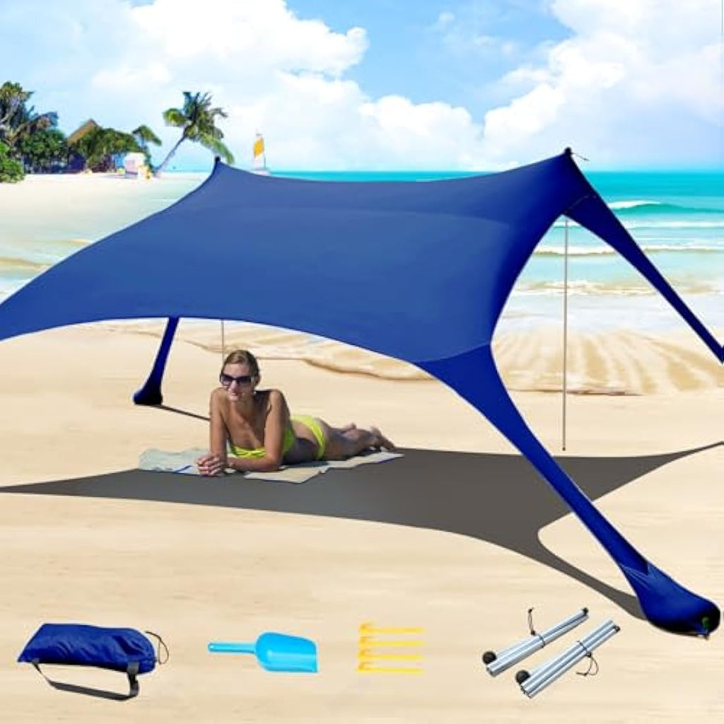 CUUPO 7x7ft Beach Tent Sun Shelter | UPF 50+ Lycra Canopy – Navy Blue