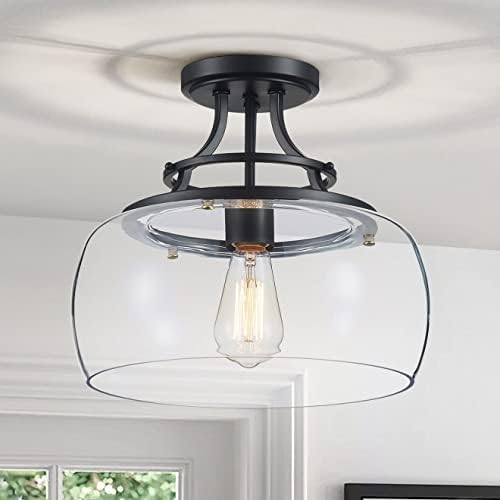 Wuzups Industrial Round Glass Chandelier – Black Farmhouse Ceiling Light