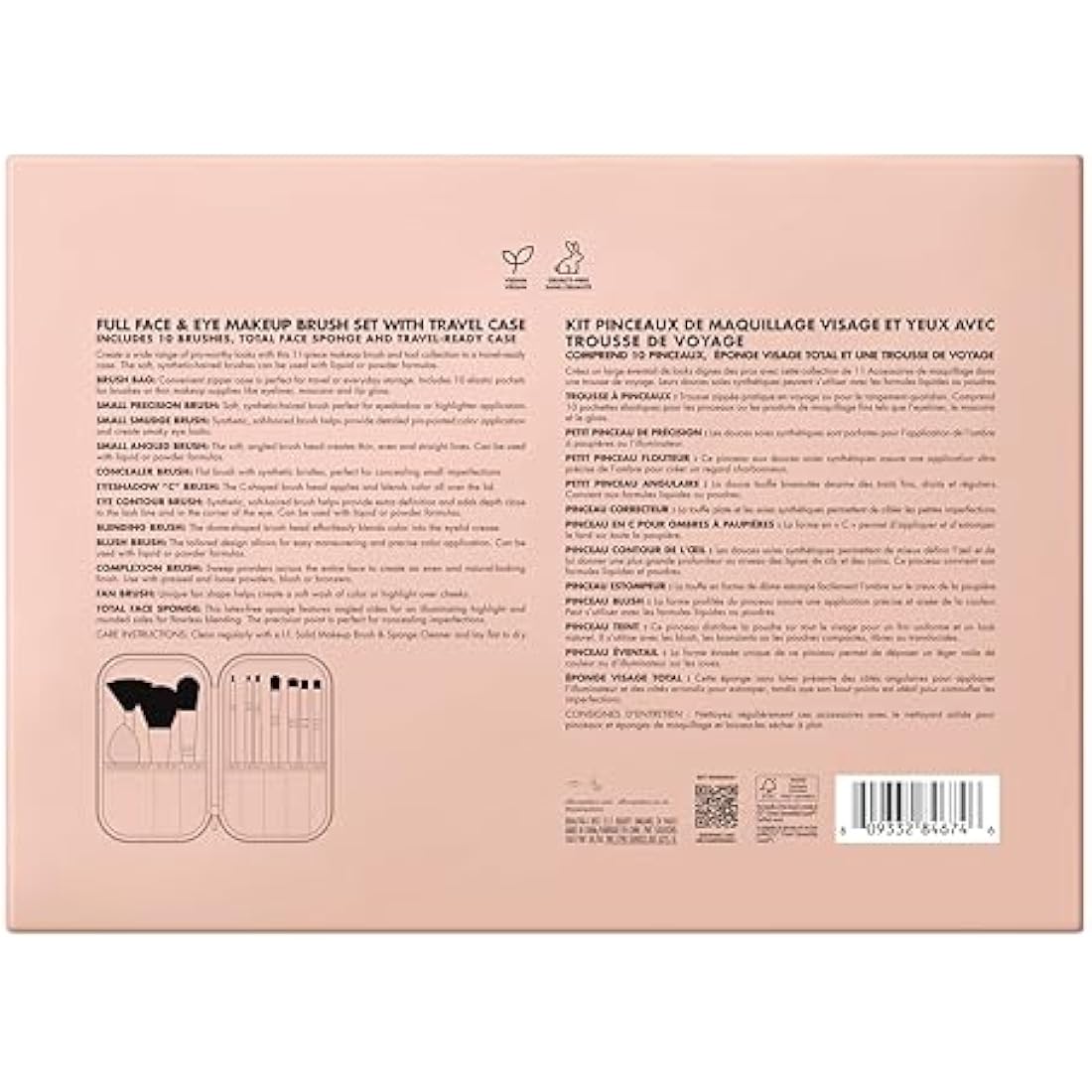 e.l.f. Makeup Brush Set - 11 Piece Vegan Face & Eye Kit with Travel Case