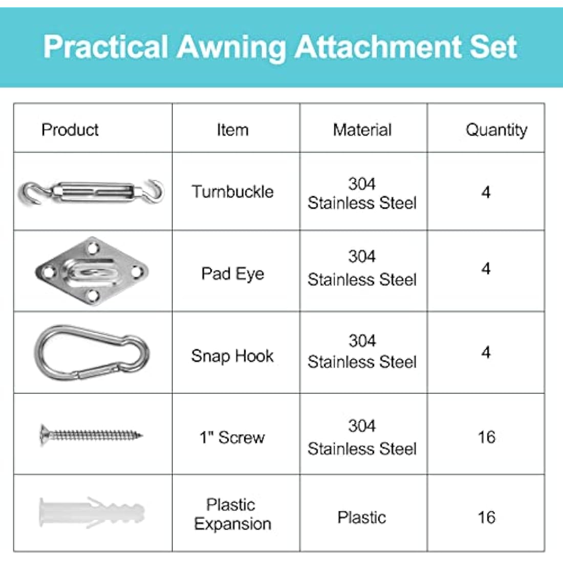 Shade Sail Hardware Kit – Heavy Duty Stainless Steel M5 Set