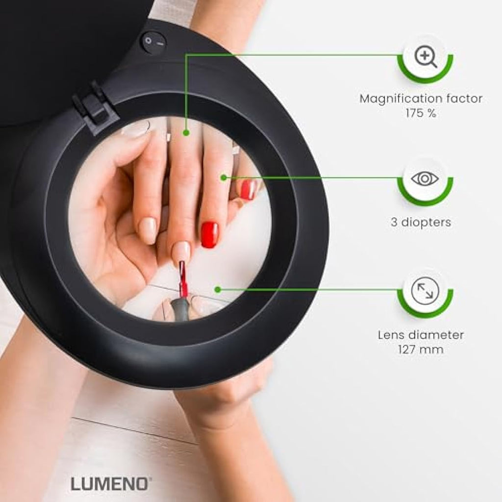 Lumeno 7213SW LED Magnifying Lamp | 127mm Glass Lens | 950 Lumen, 3 Diopters