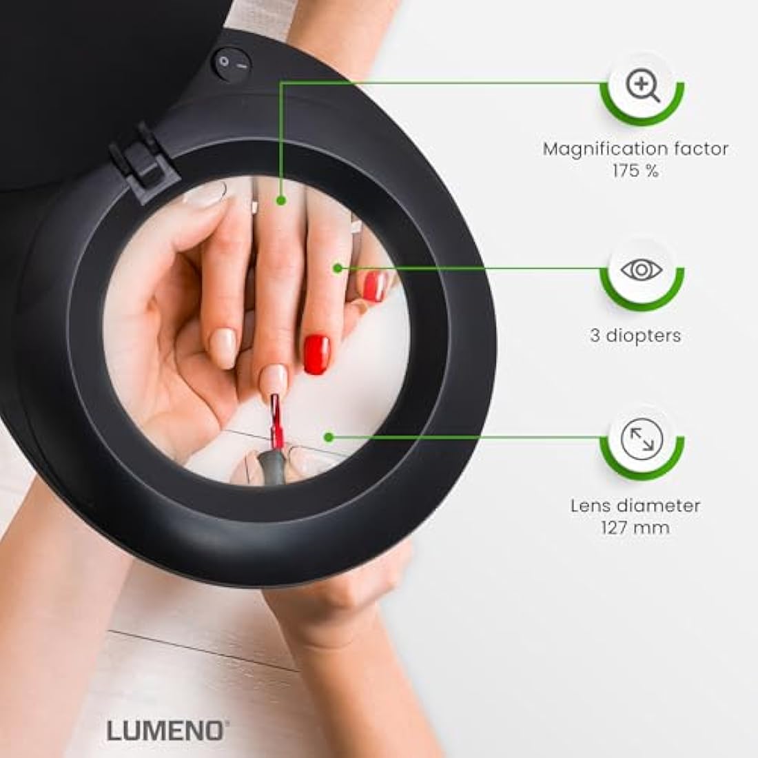 Lumeno 7213SW LED Magnifying Lamp | 127mm Glass Lens | 950 Lumen, 3 Diopters