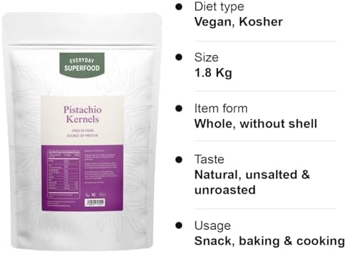 Raw Pistachio Kernels – 1.8kg Shelled Unsalted Bulk Nuts