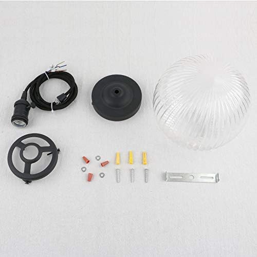 Yosoan Industrial Pendant Light – Ribbed Glass Globe Chandelier, Black
