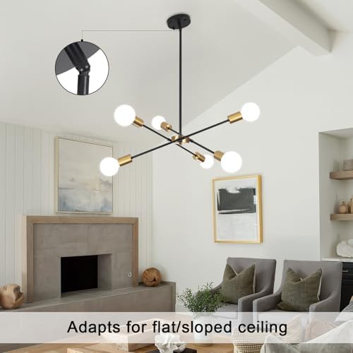 QAREHL 6-Arm Sputnik Chandelier – Modern Black and Gold Ceiling Light