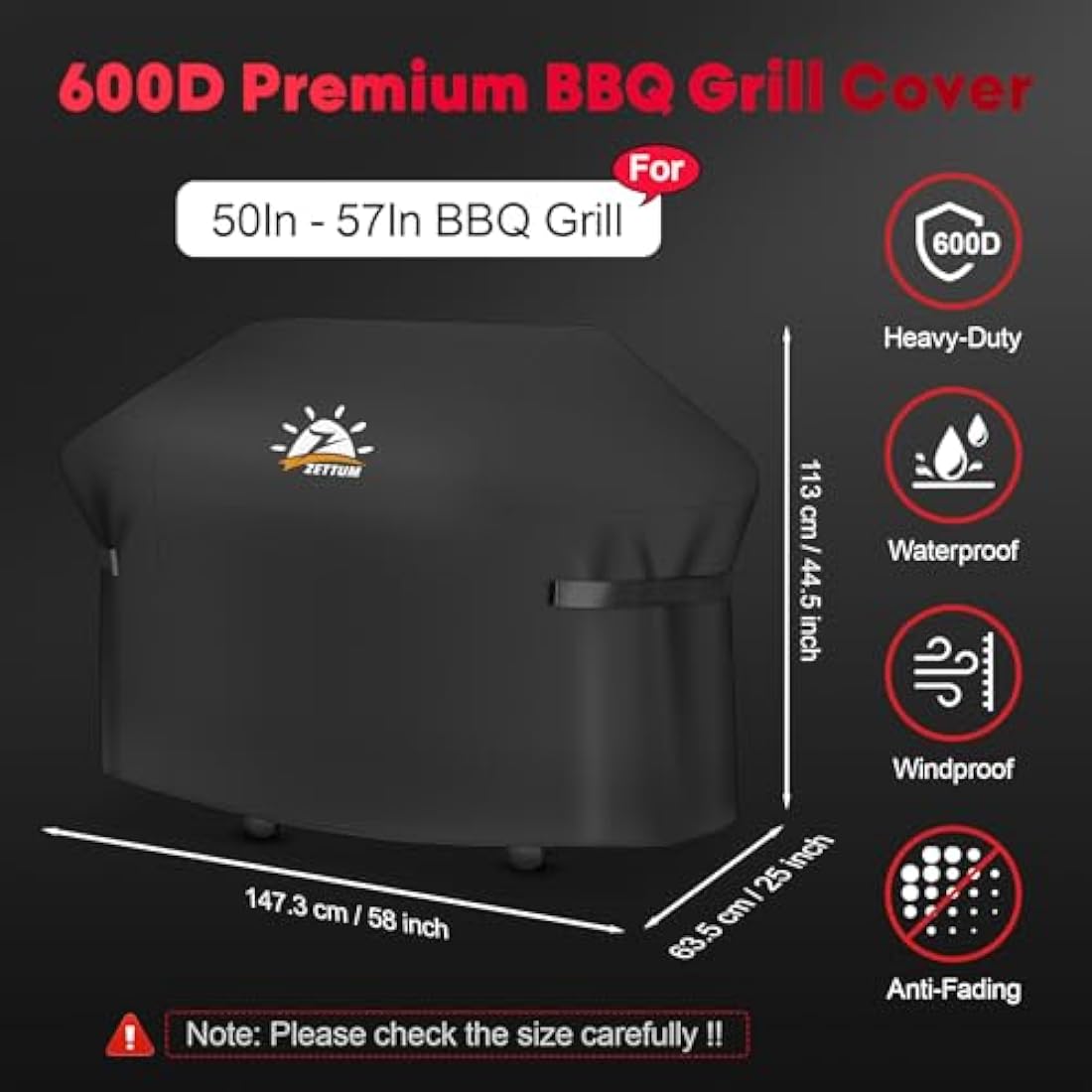Zettum 147cm BBQ Grill Cover | Waterproof 600D Oxford for Weber Genesis II