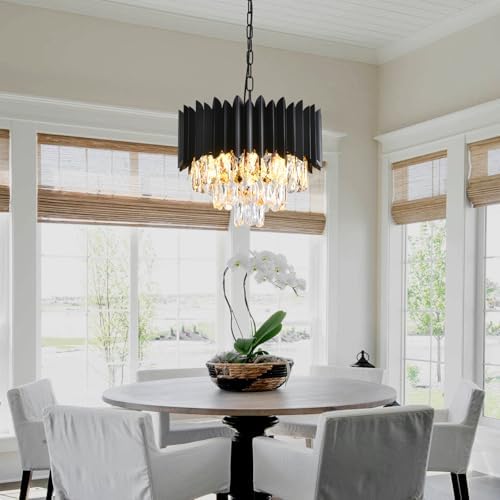 Modern K9 Crystal Chandelier – 3-Tier Black Round Light
