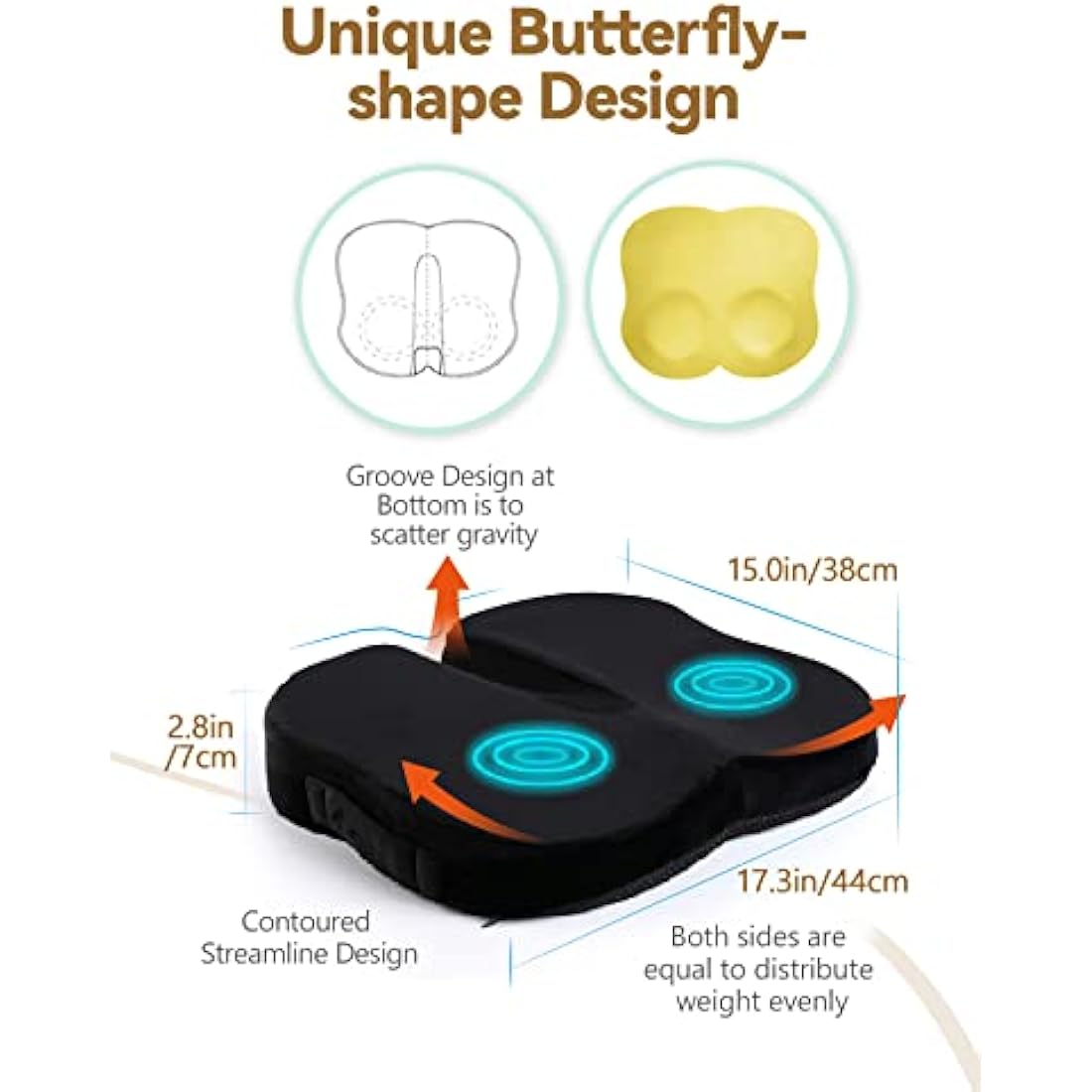TravelEase Memory Foam Seat Cushion – Ergonomic Hip Support Pad, Black