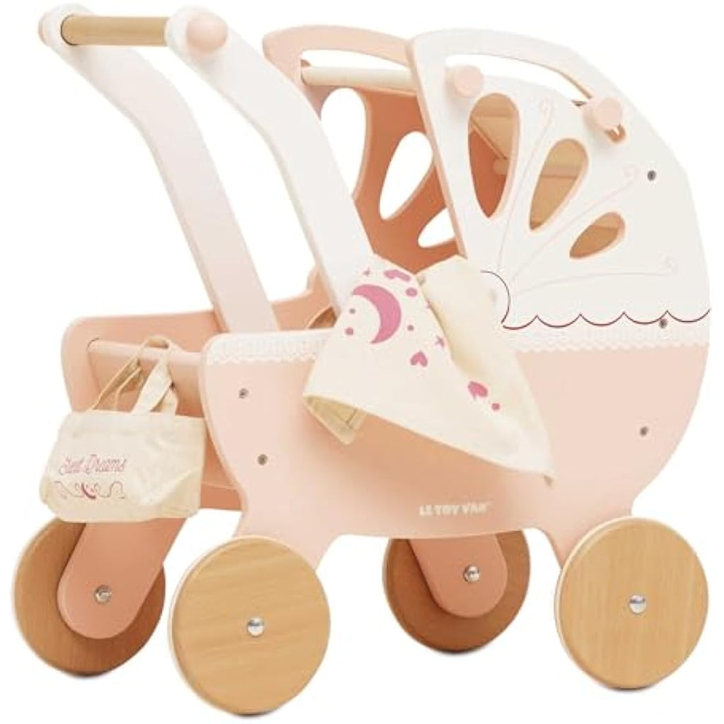 Le Toy Van Sweet Dreams Wooden Doll Pram – Pink Retro Pretend Play Toy