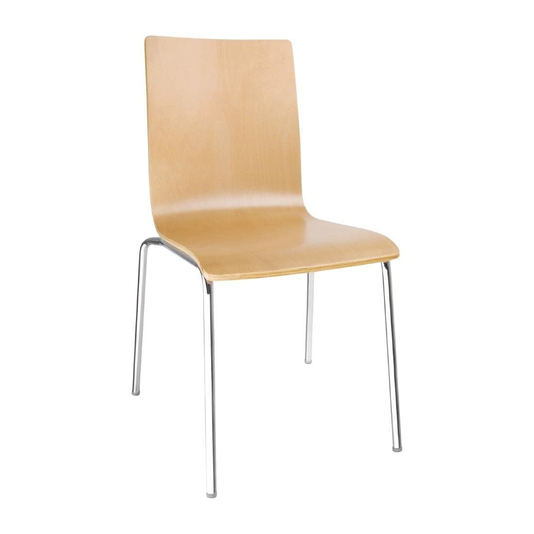Bolero Natural Beech Veneer Side Chair – Stackable Steel Frame