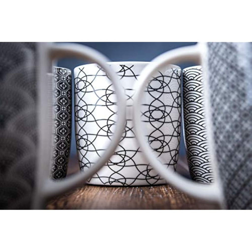 MACHUMA Ceramic Coffee Mugs Set of 6 – 11.5oz Black & White Geometric