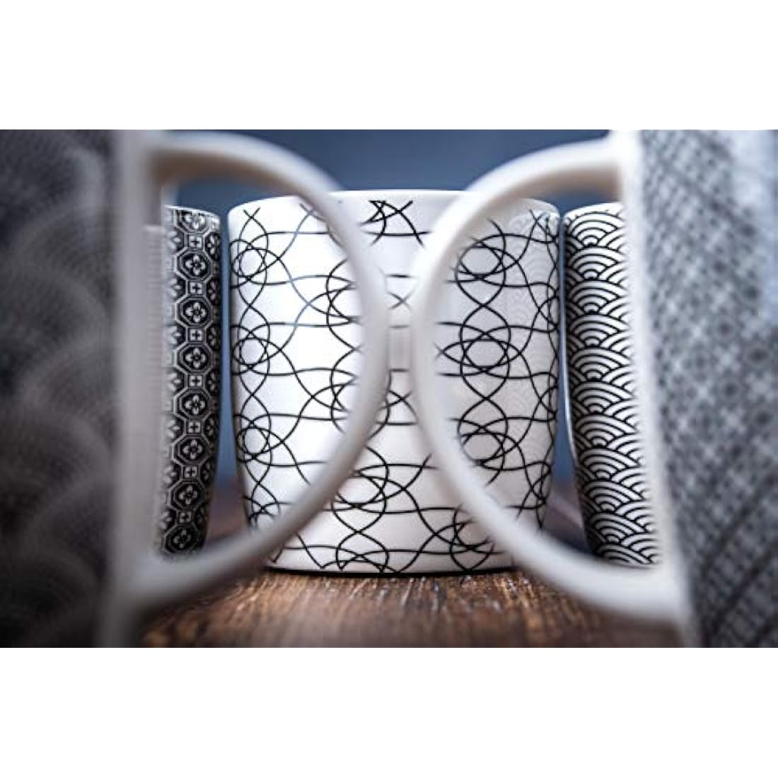 MACHUMA Ceramic Coffee Mugs Set of 6 – 11.5oz Black & White Geometric