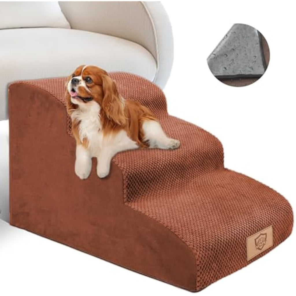 Masthome 3-Step Dog Stairs – Non-Slip Foam Pet Ramp with Washable Cover