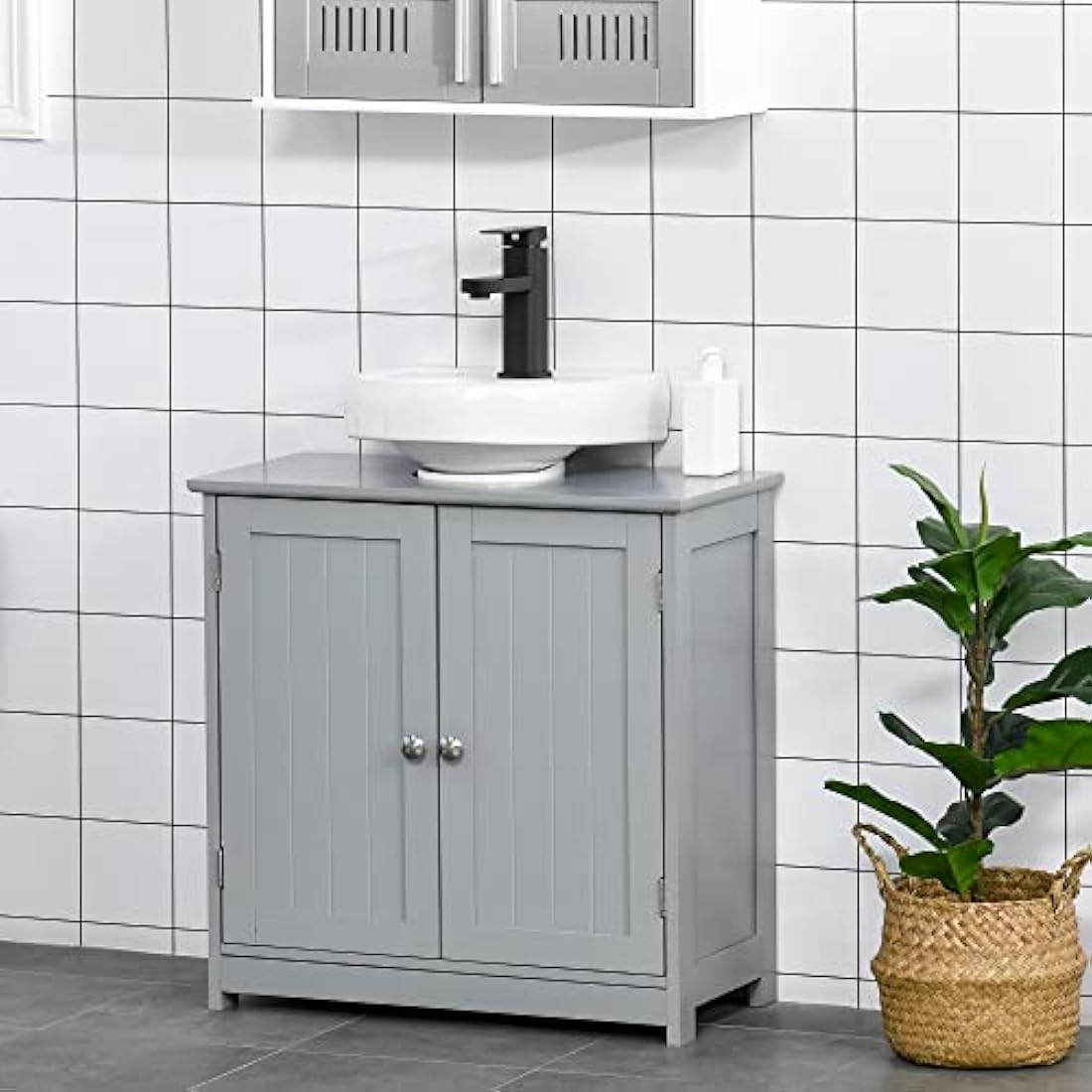 kleankin Under-Sink Bathroom Storage Cabinet – Adjustable Shelf, Grey
