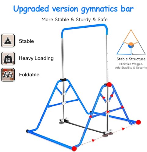 FCOUMY Kids Gymnastics Bar – Folding Adjustable Junior Kip Bar for Home