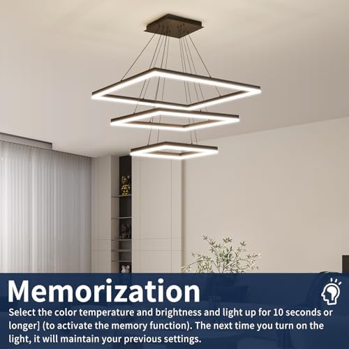 Modern 3-Ring Square LED Chandelier | Dimmable Black Pendant