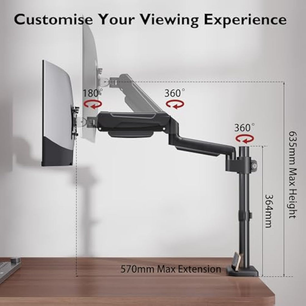 BONTEC Single Monitor Arm | Gas Spring Desk Mount for 13-32 Inch Screens
