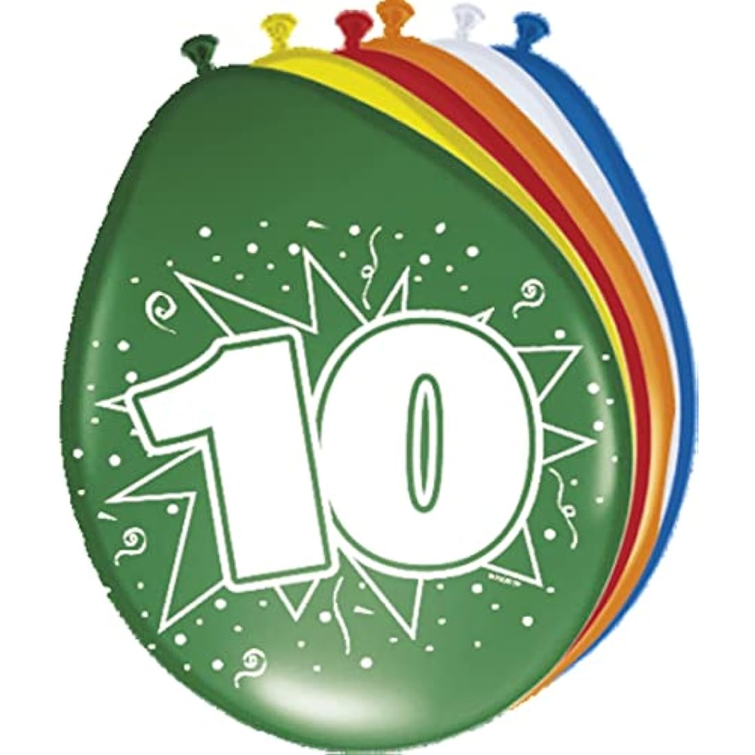 Folat 10th Birthday Latex Balloons - 30cm Multicolored Party Decor, 8pk