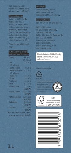 Oatly Whole Oat Milk - 1L Dairy Free Plant Based Drink (Pack of 6)