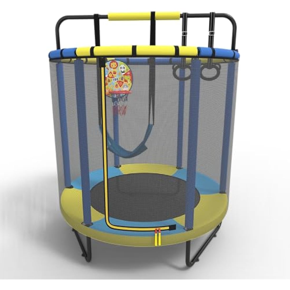 Jolof Store Kids Trampoline with Basketball Hoop, Swing & Pull Rings