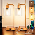 Homelist Industrial Gold Bedside Lamps – Set of 2 Dimmable USB Table Lamps
