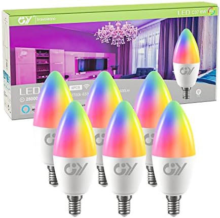 GY Smart E14 LED Bulb 6-Pack | RGB & Dimmable WiFi Candle Light, 6W