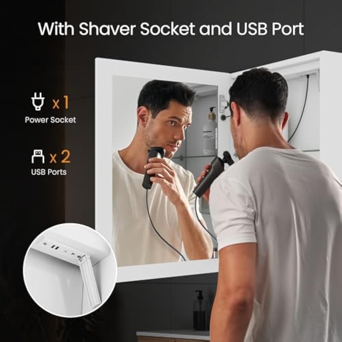 EMKE LED Bathroom Mirror Cabinet with Shaver Socket & Anti-Fog