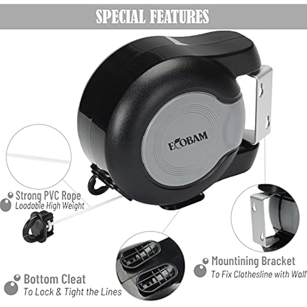 EcoBam Retractable Double Clothes Line – 30m Heavy Duty Wall Mounted