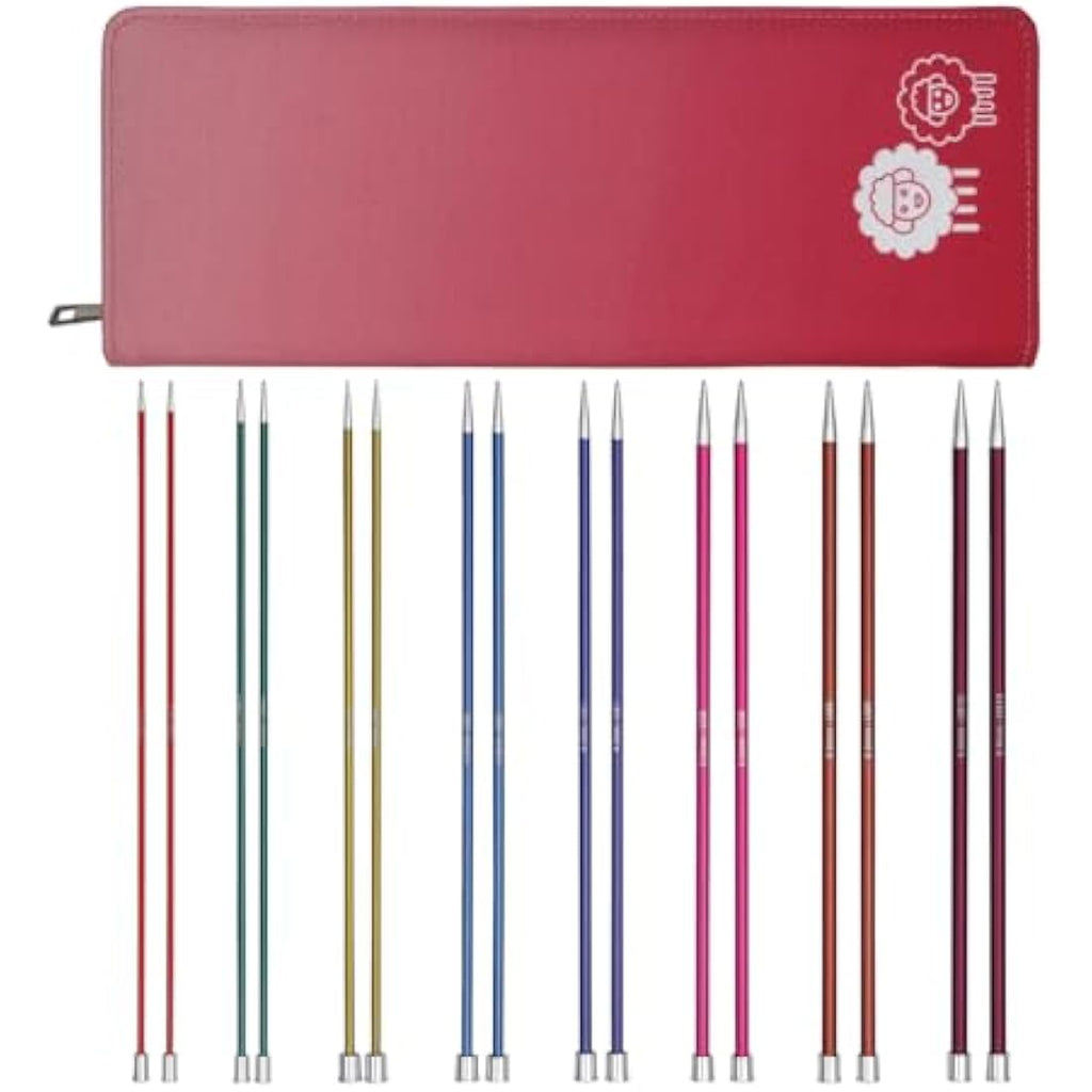 KnitPro Zing Single Pointed Needle Set | 8 Sizes Aluminum 10" (25cm)