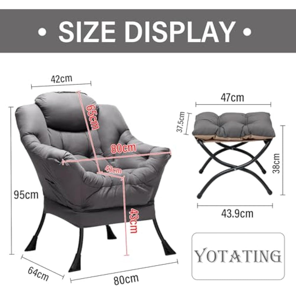 Jolof Store Lazy Chair with Ottoman – Ergonomic Accent Armchair, Dark Grey