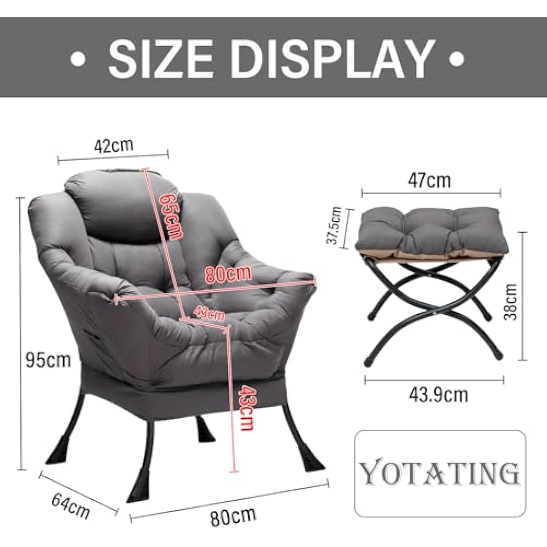 Jolof Store Lazy Chair with Ottoman – Ergonomic Accent Armchair, Dark Grey