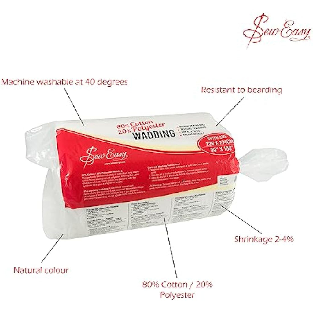 Sew Easy Cotton Polyester Quilting Batting - Queen Size Wadding 90x108"