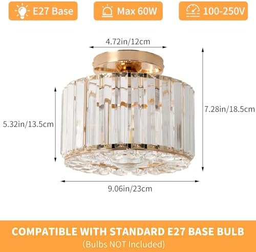 Modern Rose Gold Crystal Chandelier Semi Flush Mount Lamp