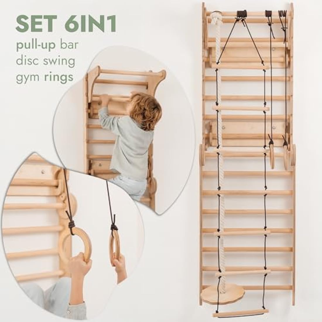6-in-1 Wooden Swedish Wall & Slide Indoor Climbing Frame